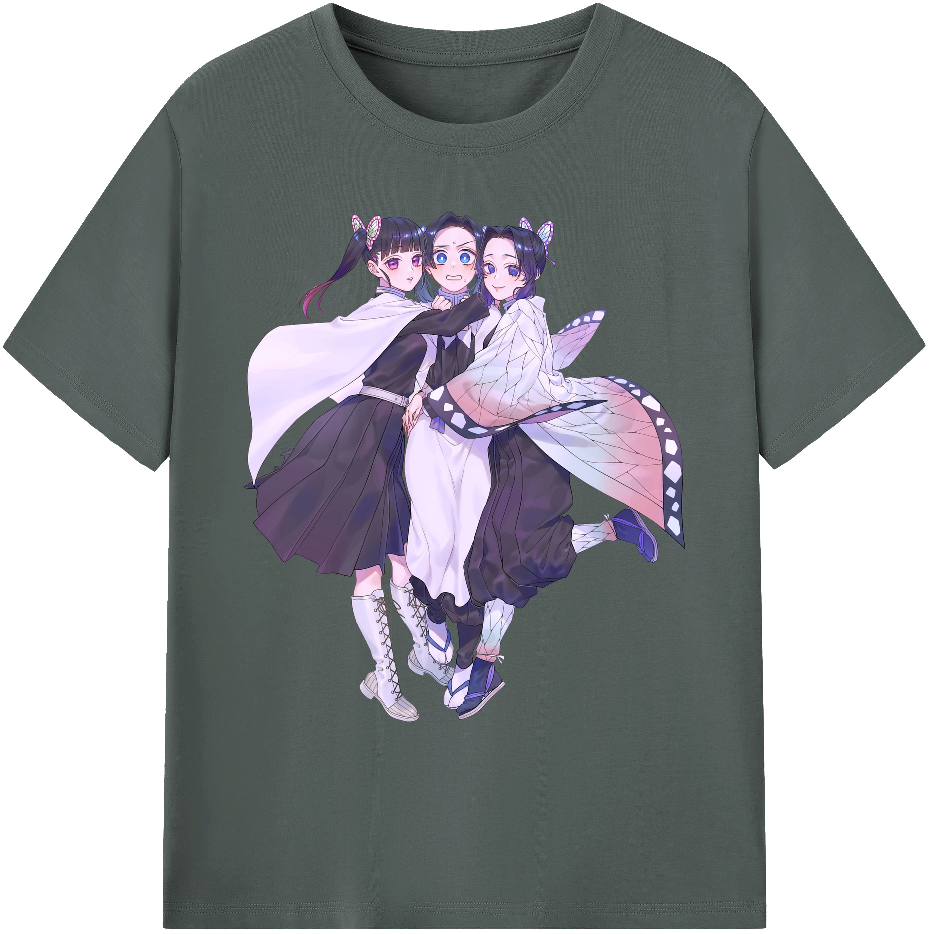 （画像用） 鬼滅の刃（きめつのやいば）蟲柱-胡蝶 しのぶ／こちょう しのぶ Kochou Shinobu 綿100％ メンズ半袖Tシャツ｜肌触りやわらか＆通気性